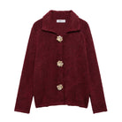 Elegant burgundy boucle cardigan with floral buttons from Zara fashion