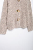 Elegant Langry knitted cardigan in beige texture with floral buttons for fashion ملابس