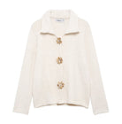 Elegant Langry knitted cardigan in cream with gold floral buttons