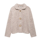 Elegant beige boucle cardigan with gold floral buttons, Langry vintage fashion