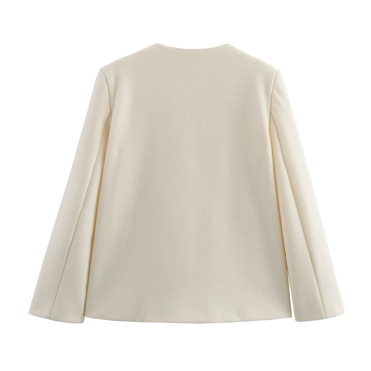 Cozy Langry fashion cream woolen coat with round neck and stitching