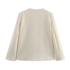 Cozy Langry fashion cream woolen coat with round neck and stitching