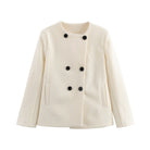 Cozy Langry cream woolen coat with black buttons, fashion apparel