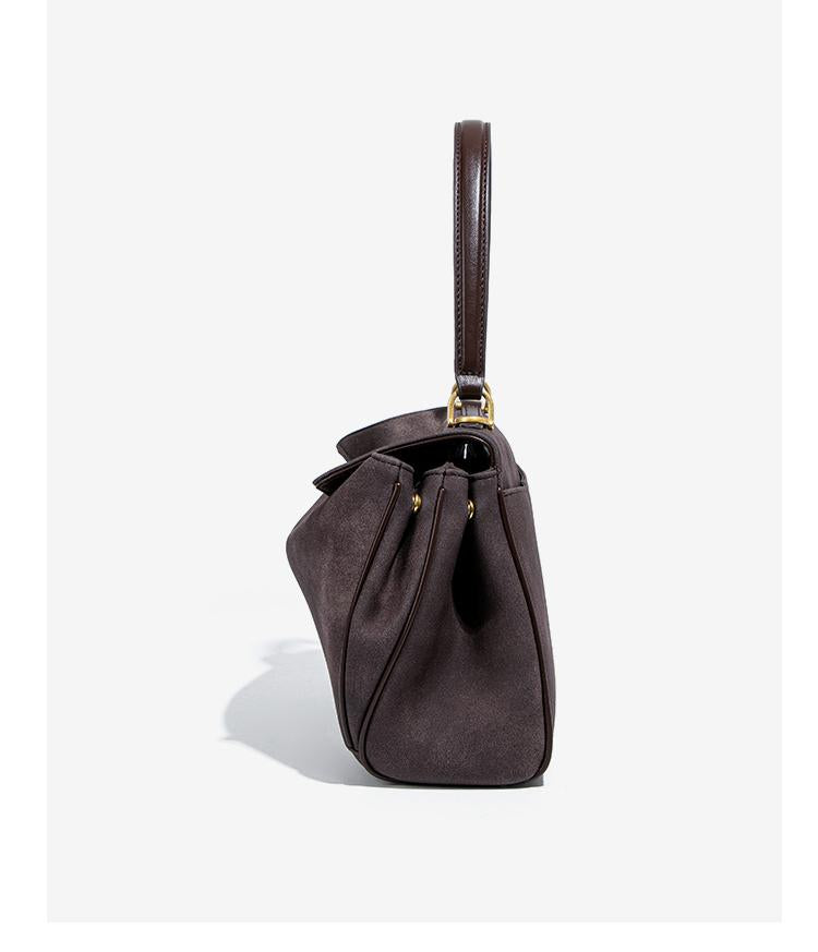 Brown leather handbag with handle, Original Frosted Deerskin Bag, stylish fashion accessory