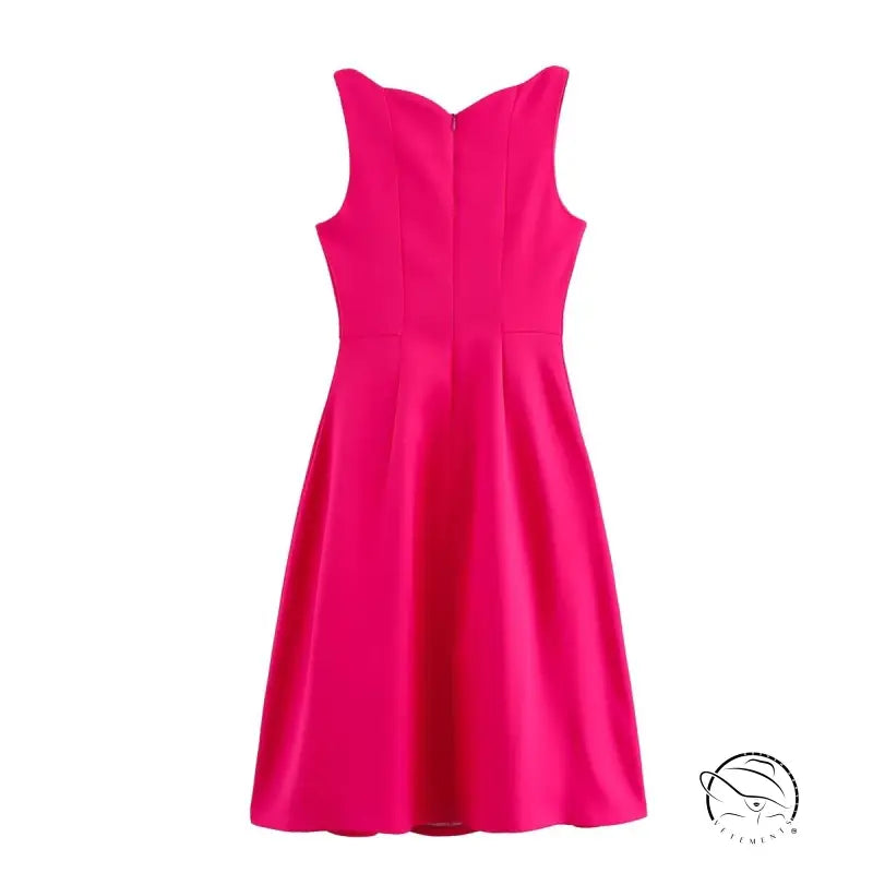 Sleeveless bright pink stereo bowknot decoration dress