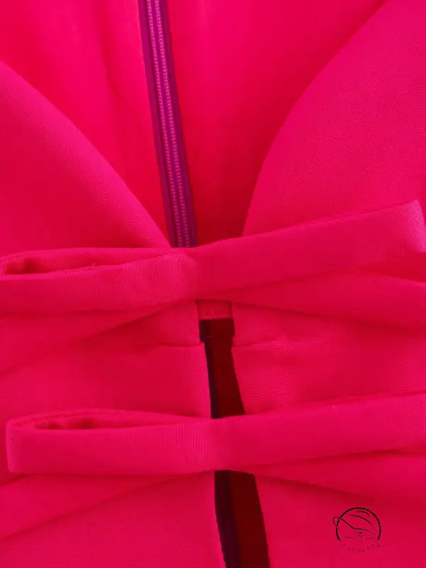 Bright pink stereo bowknot decoration dress with zipper and tie detail
