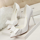 White high-heeled pumps with bows, perfect for Fashion and ملابس enthusiasts