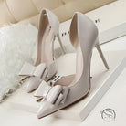 Elegant langry fashion white stiletto heels with sweet bowknot toes