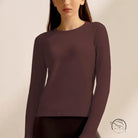 Brown long-sleeved fitted crewneck langry fashion top