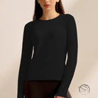 Black langry fitted crew neck running top for fashion fitness