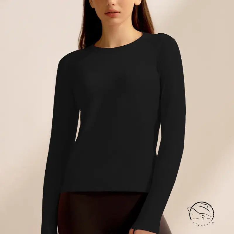 Black langry fitted crew neck running top for fashion fitness