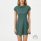 Breathable short tennis dress: green polo-style with short sleeves and collar