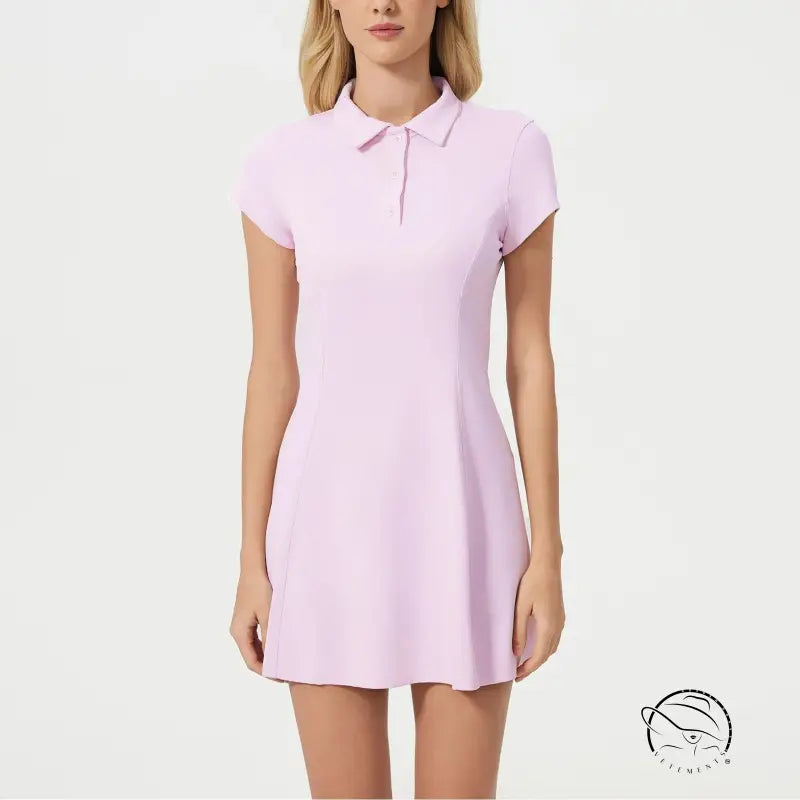 Light pink breathable short tennis dress with short sleeves