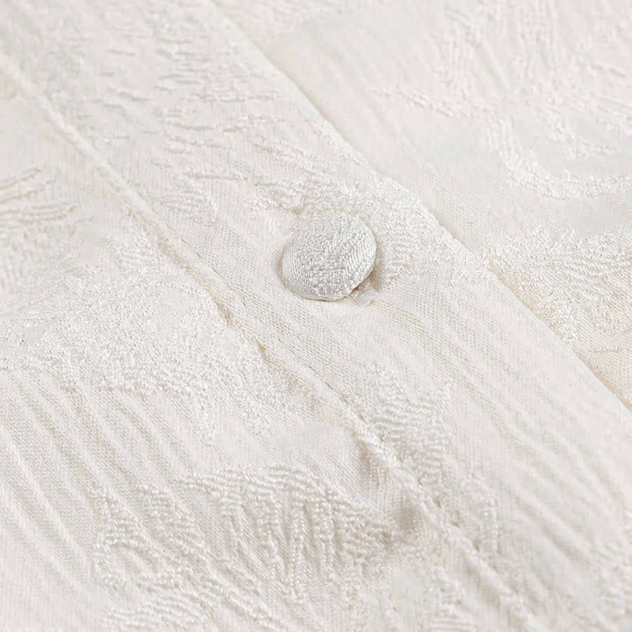 White lace floral V-neck jacquard drawstring dress in Langry fashion ملابس