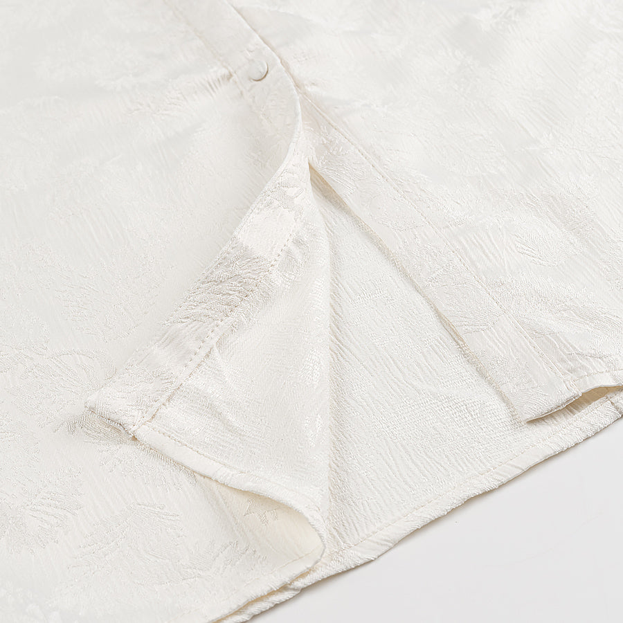 Elegant white lace blouse with V-neck jacquard embroidery, Langry fashion ملابس