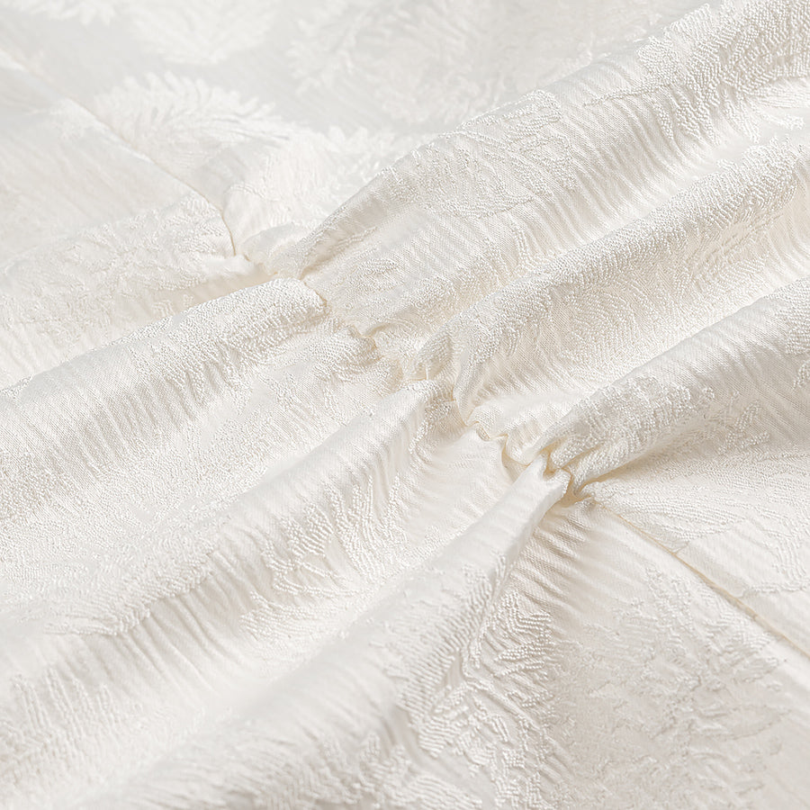 Cream lace fabric with floral patterns in Langry V-neck jacquard dress