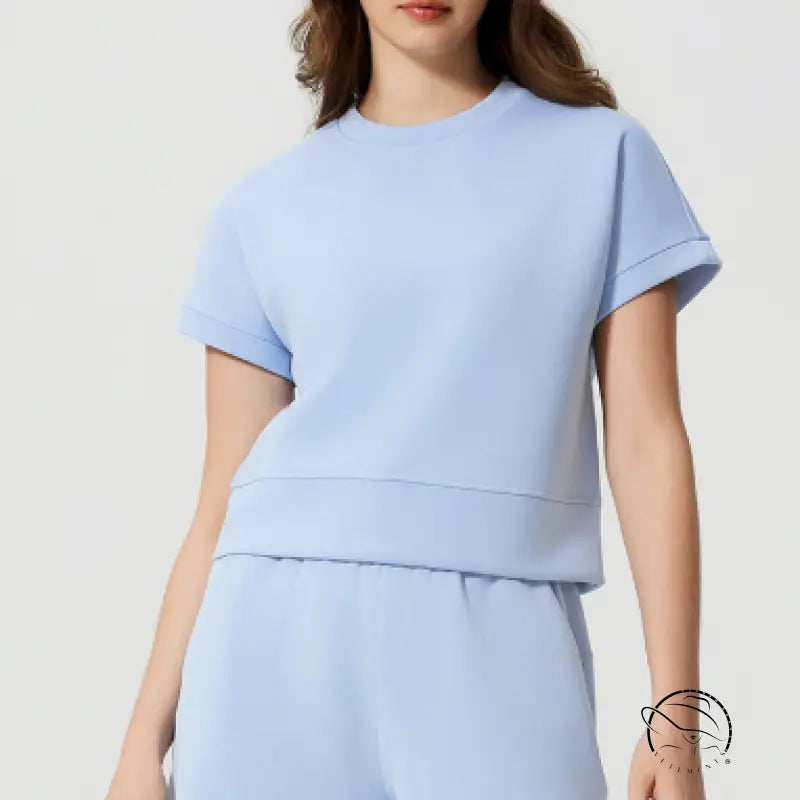 Light blue knit loose fitness yoga t-shirt