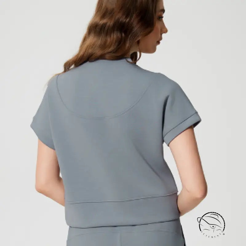 Gray short-sleeved loose fitness yoga t-shirt top