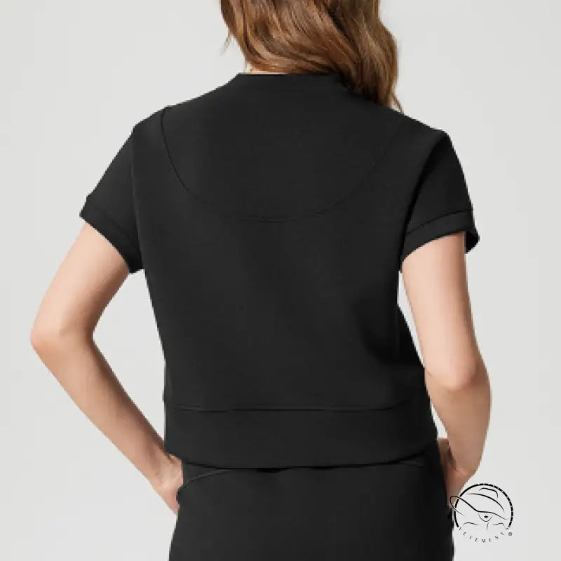 Black short-sleeved cropped loose fitness yoga t-shirt