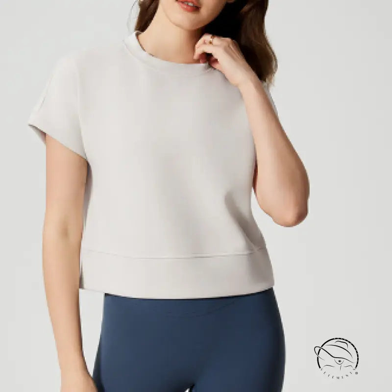 Light gray cropped loose fitness yoga t-shirt top