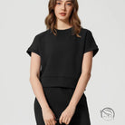 Black short-sleeved crop top in loose fitness yoga T-shirt