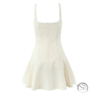 Stunning retro backless langry fashion dress in white sleeveless fit-and-flare style with square neckline