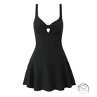Stunning retro backless langry fashion dress in black with keyhole detail and flared skirt