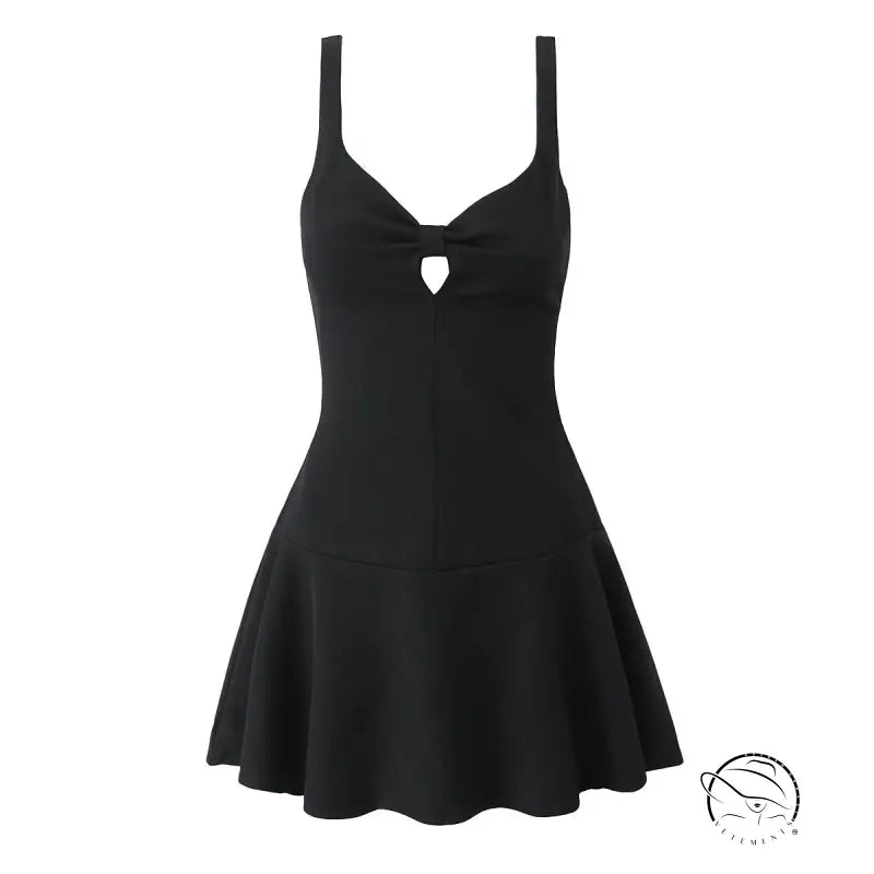 Stunning retro backless langry fashion dress in black with keyhole detail and flared skirt