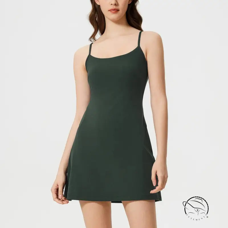 Dark green comfy fitness tennis dress with spaghetti straps