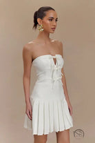 White strapless enchanting A-line pleated mini dress in langry fashion