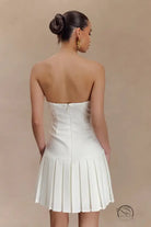 White strapless pleated mini dress in enchanting Langry fashion ملابس