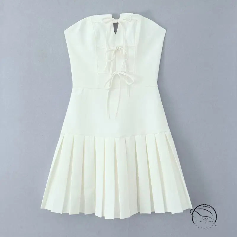 White strapless pleated dress in enchanting A-line fashion