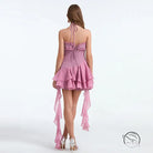 Back view of elegant pink halter dress in langry fashion ملابس
