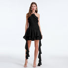 Elegant Design Dress featuring a Black Halter-Neck Ruffle Dress for stylish fashion ملابس