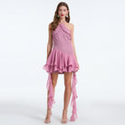 Pink halter-neck ruffle dress from Elegant Design Dress, perfect for stylish fashion ملابس