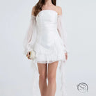 Elegant white shoulder strapless mini dress in Langry fashion