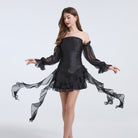 Elegant One Line Shoulder Strapless Little Dress featuring black ruffles and sheer sleeves