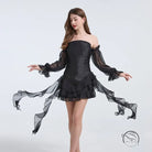 Elegant shoulder strapless black off-shoulder dress with sheer ruffle sleeves