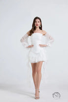Elegant white off-the-shoulder strapless little dress in Langry fashion