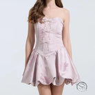 Langry embroidered pearl and diamond strapless pink mini dress in fashion ملابس