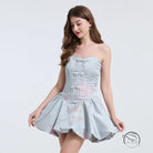 Langry strapless light blue floral dress with embroidered pearls