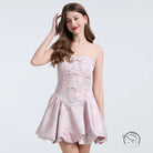 Langry embroidered pearl and diamond strapless pink satin mini dress in fashion ملابس