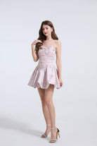 Embroidered Pearl And Diamond Strapless Little Dress in pink, perfect for trendy fashion