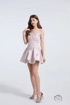 Embroidered pearl and diamond strapless pink mini dress in Langry fashion