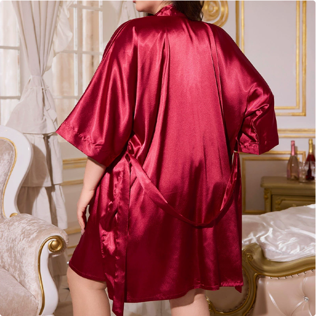 Red langry satin kimono robe in fashion nightwear