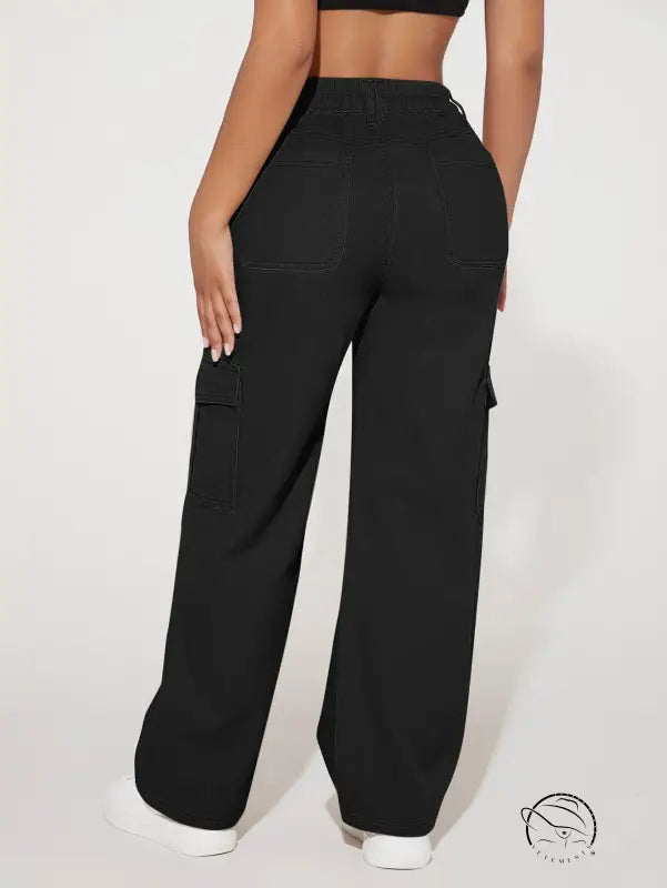 Black cute casual pants with cargo style