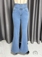 High-waisted light-blue flared jeans with beautiful stretch hip lifting denim
