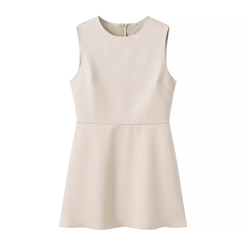 Elegant langry beige sleeveless peplum dress with back zipper