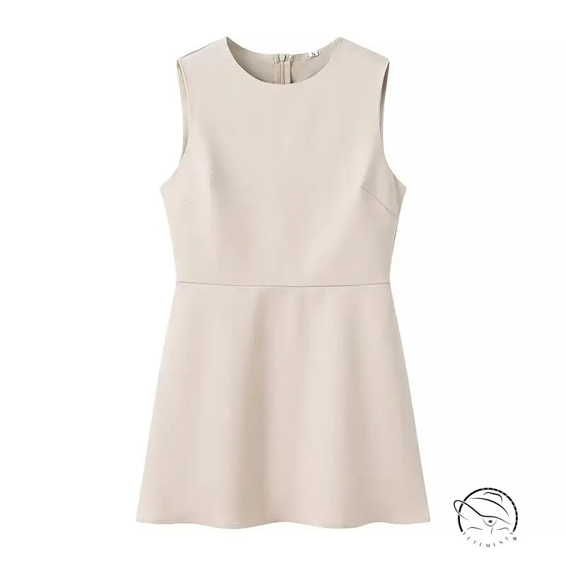 Elegant beige sleeveless peplum dress in langry fashion ملابس