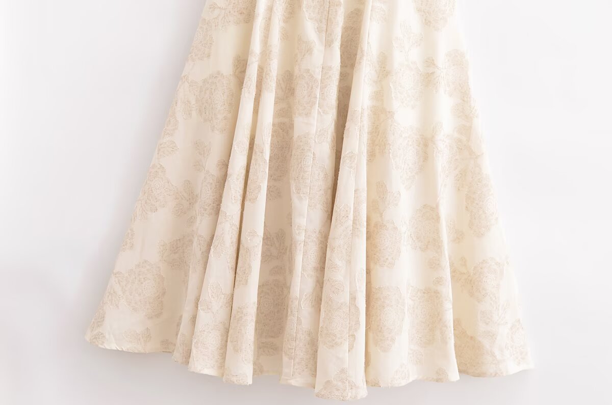 Beige floral patterned skirt from the Elegant Sling French Design Dress for stylish fashion ملابس
